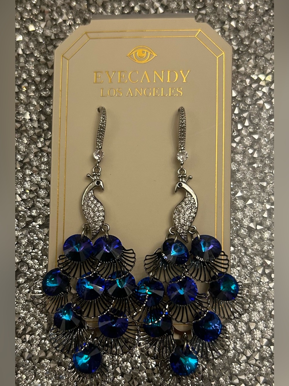 EYE CANDY LOS ANGELES  Blue Peacock Drop Earrings